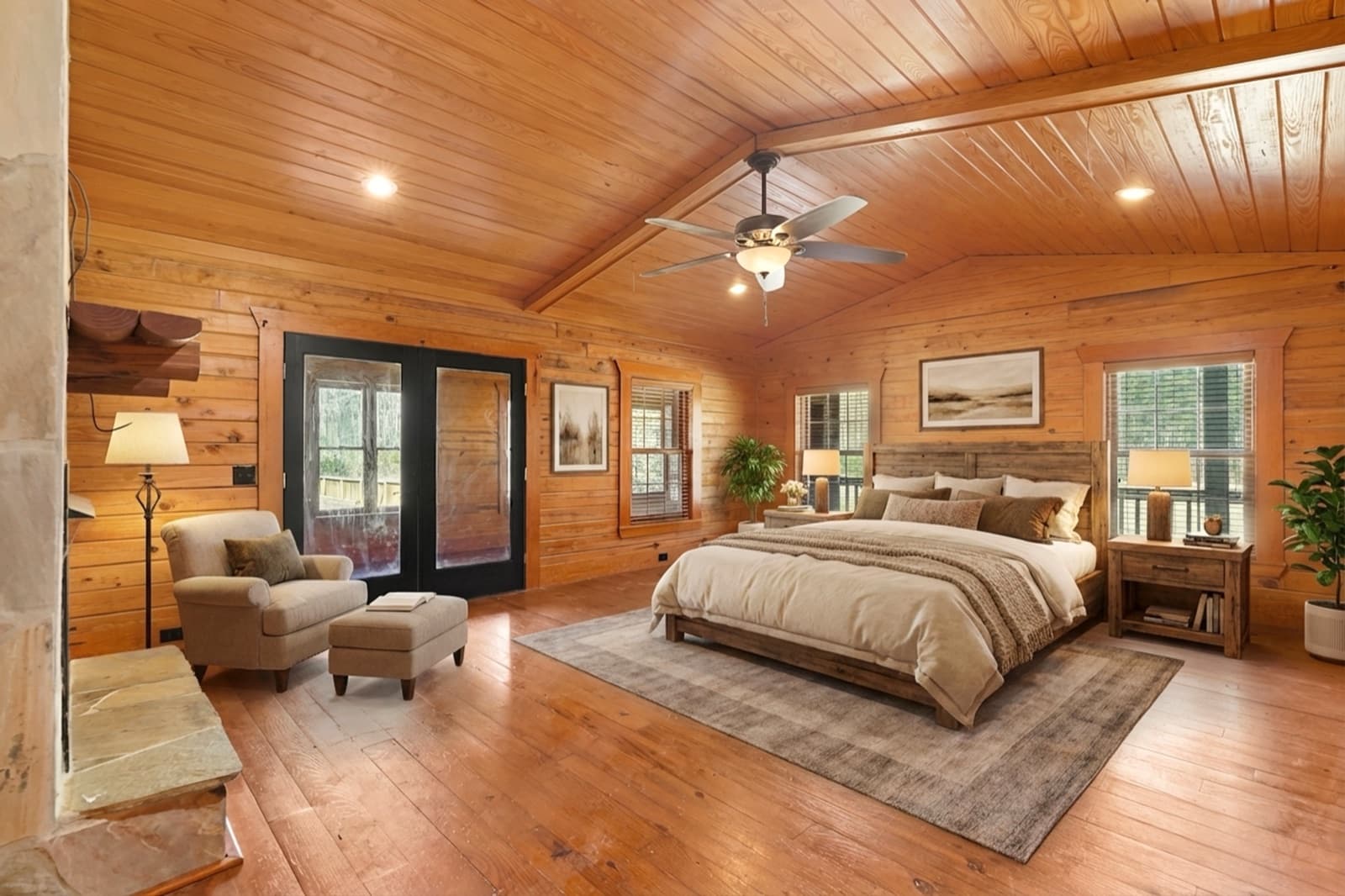 Primary bedroom staging after